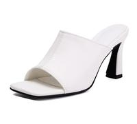 MiaZane Sandalias Mule Mujer Punta Cuadrada Moderna Tacón de Bloque Grueso Punta Abierta Slides de Vestir Tacones Altos Zapatos de Slip On para Eventos de Verano y Noches Urbanas,Blanca,45 EU