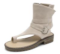 MiaZane Sandalias Planas de caña Alta para Mujer Parte Superior de Gamuza Cómoda Cremallera sin Cordones Elegantes Botas Romanas para Ropa Informal de Verano al Aire Libre,Beige,40 EU