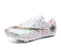 MiaZane Tacos de Pista Hombre Mujer Ligeros para Carrera Velocidad y Media Distancia Parte Superior de Malla Transpirable con Acentos de Letras Multicolor,Blanca,42 EU