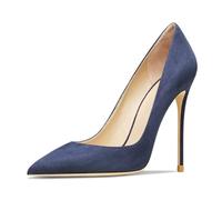 MiaZane Zapatos de Corte Mujer con Punta Afilada Tacones de Aguja Ante Slip On Elegantes 10CM Tacones Altos Zapatos de Noche para Recepción de Boda y Banquete Nocturno,Navy Blue,36 EU