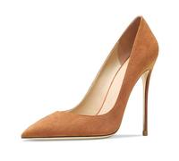 MiaZane Zapatos de Corte Mujer con Punta Afilada Tacones de Aguja Ante Slip On Elegantes 10CM Tacones Altos Zapatos de Noche para Recepción de Boda y Banquete Nocturno,Light Brown,44 EU