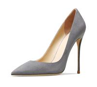 MiaZane Zapatos de Corte Mujer con Punta Afilada Tacones de Aguja Ante Slip On Elegantes 10CM Tacones Altos Zapatos de Noche para Recepción de Boda y Banquete Nocturno,Dark Gray,34 EU
