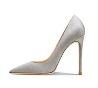 MiaZane Zapatos de Corte Mujer con Punta Afilada Tacones de Aguja Ante Slip On Elegantes 10CM Tacones Altos Zapatos de Noche para Recepción de Boda y Banquete Nocturno,Light Gray,43 EU
