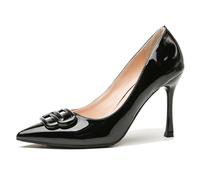 MiaZane Zapatos de Corte Mujer Cuero de Charol Ajuste Ancho Punta Afilada Tacón de Aguja Tacón de Copa Pumps Memory Foam Ajuste Ancho Slip On para Trabajo Oficina,Black 7cm,39 EU