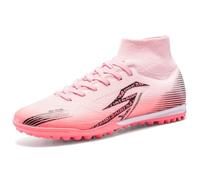 MiaZane Zapatos de Fútbol Hombre Mujer Caña Alta Tacos TF y FG con Soporte de Tobillo Duradero Antideslizante Zapatos de Soccer Exterior para Entrenamiento y Partido,Pink TF,41 EU