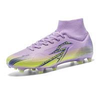MiaZane Zapatos de Fútbol Hombre Mujer Caña Alta Tacos TF y FG con Soporte de Tobillo Duradero Antideslizante Zapatos de Soccer Exterior para Entrenamiento y Partido,Lilac FG,41 EU