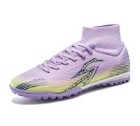MiaZane Zapatos de Fútbol Hombre Mujer Caña Alta Tacos TF y FG con Soporte de Tobillo Duradero Antideslizante Zapatos de Soccer Exterior para Entrenamiento y Partido,Lilac TF,41 EU