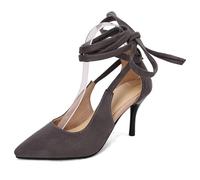 MiaZane Zapatos De Salón para Mujer Tacón De Aguja Sandalias con Cordones Zapatos De Tacón De Punta Puntiaguda para Mujer para Oficina Y Cena Ante Suave Forro Tacón para Fiesta De Boda,Gris,35 EU