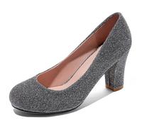 MiaZane Zapatos De Tacón Alto con Brillo para Mujer Pumps Clásicos Slip On Punta Redonda Zapatos Elegantes De Vestir para Uso Diario Y Oficina,Plata,38 EU