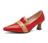 MiaZane Zapatos de tacón bajo Tipo Kitten para Mujer de Punta Fina en Piel sintética PU diseño Efecto cocodrilo Elegantes cómodos para Oficina Fiesta Boda y Trabajo,Rojo,47 EU