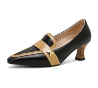 MiaZane Zapatos de tacón bajo Tipo Kitten para Mujer de Punta Fina en Piel sintética PU diseño Efecto cocodrilo Elegantes cómodos para Oficina Fiesta Boda y Trabajo,Negro,46 EU