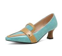 MiaZane Zapatos de tacón bajo Tipo Kitten para Mujer de Punta Fina en Piel sintética PU diseño Efecto cocodrilo Elegantes cómodos para Oficina Fiesta Boda y Trabajo,Azul,48 EU