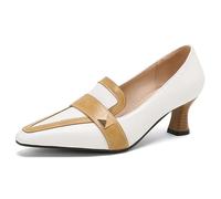 MiaZane Zapatos de tacón bajo Tipo Kitten para Mujer de Punta Fina en Piel sintética PU diseño Efecto cocodrilo Elegantes cómodos para Oficina Fiesta Boda y Trabajo,Blanca,48 EU