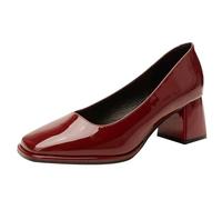 MiaZane Zapatos Mary Jane para Mujer de Charol con Punta Cuadrada y Tacón Ancho Zapatos de Salón con Correa de Perlas Suela Antideslizante,Burgundy,42 EU