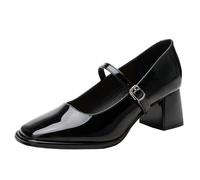 MiaZane Zapatos Mary Jane para Mujer de Charol con Tacón Ancho y Punta Cuadrada para Moda y Casual Zapatos de Tacón Medio con Correa Suela Antideslizante,Negro,42 EU