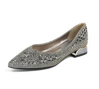 MiaZane Zapatos Mujer | Tacón Bloque Strass Punta Fina Zapatos de Fiesta para Cita & Evento Cóctel Malla Transpirable Suela Antideslizante,Grey (2cm),37 EU