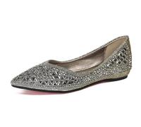 MiaZane Zapatos Mujer | Tacón Bloque Strass Punta Fina Zapatos de Fiesta para Cita & Evento Cóctel Malla Transpirable Suela Antideslizante,Grey (Flat Sole),40 EU