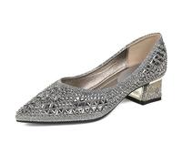 MiaZane Zapatos Mujer | Tacón Bloque Strass Punta Fina Zapatos de Fiesta para Cita & Evento Cóctel Malla Transpirable Suela Antideslizante,Grey (5cm),38 EU