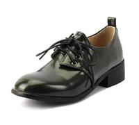 MiaZane Zapatos Oxford para Mujer Tacón Bajo Bloque Punta Redonda con Cordones Patrón De Cuadros para Oficina Y Uso Diario Parte Superior En PU Suela De Goma,Verde,42 EU