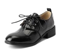 MiaZane Zapatos Oxford para Mujer Tacón Bajo Bloque Punta Redonda con Cordones Patrón De Cuadros para Oficina Y Uso Diario Parte Superior En PU Suela De Goma,Negro,35 EU