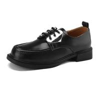 MiaZane Zapatos Oxford Vintage para Mujer Punta Redonda Tacón Bajo 3CM Cuero PU Brogues Cordones Planos Diseño Clásico Boca Baja Cómodos Informales Oficina y Diario,Negro,43 EU