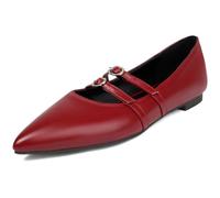 MiaZane Zapatos Planos Bailarina Mary Jane para Mujer Punta Puntiaguda Cómodos Casual Sin Cordones para Trabajo Oficina Diario con Doble Hebilla,Rojo,38 EU