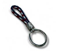 MIBANDERA Llavero con Borla Trenzada, Diseño de Equipos de Fútbol, Atlético de Madrid, F.C. Barcelona, España, con Adorno Metálico Celta. (Atleti)