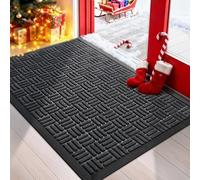 Mibao Tapete de bienvenida resistente y duradero para interiores y exteriores, atrapa la suciedad, impermeable, súper absorbente, para entrada, exterior, patio, porche, 29.5 x 17 pulgadas, color negro