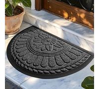 Mibao Tapete semicircular para puerta de entrada, semicircular, impermeable, antideslizante, duradero, de goma, perfil bajo, resistente, para garaje, patio, 30 x 18 pulgadas, color gris