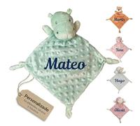 mibebestore Dudu Bebé Recién Nacido Personalizado con Nombre Bordado - Dou Dou Suave y Manta Sensorial - Regalo Bebé Original Unisex para Niño o Niña - Apego y Cuna (Hipopótamo Verde)
