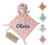 mibebestore Dudu Bebé Recién Nacido Personalizado con Nombre Bordado - Dou Dou Suave y Manta Sensorial - Regalo Bebé Original Unisex para Niño o Niña - Apego y Cuna (Triceratops Rosa Maquillaje)