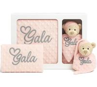 mibebestore Manta Bebé Personalizada + DouDou con Nombre Bordado - Set Regalo Recién Nacido Niña Niño - Mantita Personalizable 110x80cm + Peluche Doudou 28x17cm - Regalos Bebe Baby Shower Bautizo