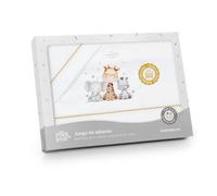 mibebestore Sabanas 100% Algodón Minicuna 50X80 Encimera, Bajera Ajustable y Funda Almohada, Primavera, Verano - Jirafa Blanco/Beige