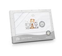 mibebestore Sabanas 100% Algodón Minicuna 50X80 Encimera, Bajera Ajustable y Funda Almohada, Primavera, Verano - Jirafa Blanco/Gris