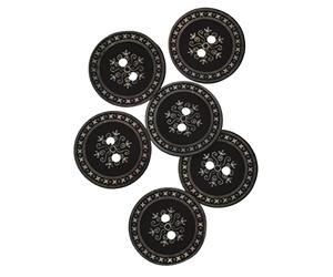 Mibo - 6 botones de concha de Agoya con efecto de goma pulverizado, 2 agujeros, 32 L, 20 mm, patrón de estilo damasco, color negro mate