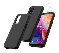MIBZOR 3 in 1 Funda Compatible con TCL 501 (6.0") con 2 Piezas Vidrio Templado Protector de Pantalla Película Protectora, Negro Carcasa Silicona TPU Suave Caso Case