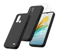 MIBZOR 3 in 1 Funda Compatible con ZTE Blade A53 Pro (6.52") con 2 Piezas Vidrio Templado Protector de Pantalla Película Protectora, Negro Carcasa Silicona TPU Suave Caso Case