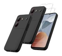 MIBZOR 3 in 1 Funda Compatible con ZTE Blade A54 (6.6") con 2 Piezas Vidrio Templado Protector de Pantalla Película Protectora, Negro Carcasa Silicona TPU Suave Caso Case