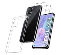 MIBZOR 4 in 1 Funda Compatible con TCL 405 / TCL 406 / TCL 408 / TCL 406S (6.6") con 3 Piezas Vidrio Templado Protector de Pantalla Película Protectora, Transparente Carcasa Silicona TPU Suave Caso