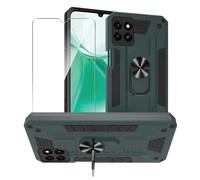 MIBZOR Funda Compatible con ZTE Blade A55 / ZTE Blade A35 (6.75"), 1 Verde Caso con 1 Piezas Vidrio Templado Protector de Pantalla, Carcasa con Soporte rotativo de 360° Anti-Caída PC + TPU Case