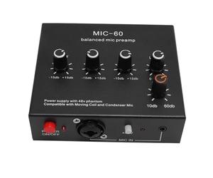 Mic Gain Booster, Micrófono de Preamplio en Potenza 48 V para Micrófono de Condensador Dinámico (Enchufe de la UE)