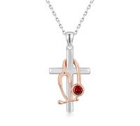Mic Tai Collar de cruz de estetoscopio para mujer, piedra natal cristiana, colgante de salud, joyería para enfermera, médico, regalo de graduación para estudiantes de medicina, Small, Metal, Sin