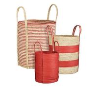 Mica Decorations Brooklyn - Cesta de mimbre (juego de 3 unidades, 42 x 35 cm, papel, hojas de maíz), color rojo y marrón claro
