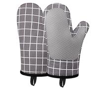 Micacorn Guantes Horno, Manoplas de Horno Guantes de Silicona y Algodón Resistencia al Calor un par, Diseño Antideslizante de Silicona, para Hornear Cocinar Barbacoa Microondas, Parrilla (Grey)