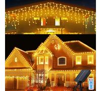 Micacorn Solar Navidad Luces de Carámbano 10M 336LEDs Cadena Luces Cortina de Luz 56Pcs 8 Modos Impermeables Guirnaldas Luminosas con Remote para Casa Jardín Habitación Fiesta Navidad decoración
