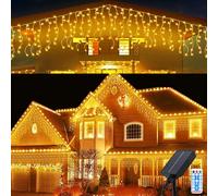 Micacorn Solar Navidad Luces de Carámbano 5M 256LEDs Cadena Luces Cortina de Luz 32Pcs 8 Modos Impermeables Guirnaldas Luminosas con Remote para Casa Jardín Habitación Fiesta Navidad decoración