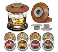 Micanlo Juego de ahumador de whisky con 2 filtros de acero inoxidable y 4 virutas de madera de sabor, juego de incienso Sapele de alta calidad para cócteles, fiestas, regalo para hombres