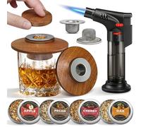 Micanlo Juego de incienso de whisky con encendedor de tormenta, 2 filtros de acero inoxidable y 4 virutas de madera de sabor, juego de incienso Sapele de alta calidad para cócteles antiguos de moda