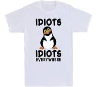 MICAOJI Short Sleeve Idiots Idiots Everywhere Funny Penguin Graphic Men's Cotton T Shirt Top Grey 3XL