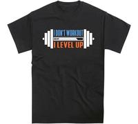 MICAOJI Workout Level Up Gym Weight Training Exercise Men T Shirt Cotton Short Sleeve Shirt Black XL